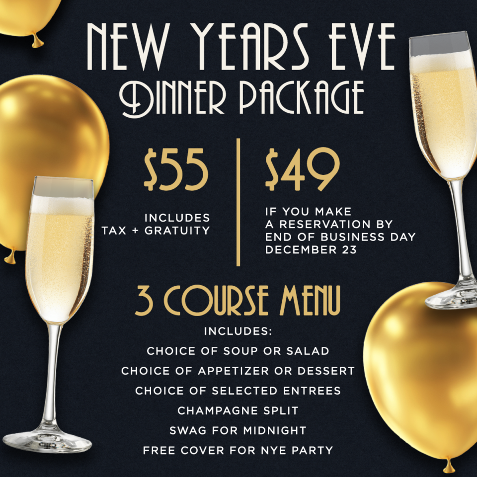 New Years Eve Dinner Package - Outer Banks Brewing Station OBX Restaurant and Brewery